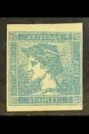 LOMBARDY VENETIA 1851 (3 Cent) Blue Mercury, Newspaper Stamp, On RIBBED PAPER, Sass 6, Superb Mint Og, Good... - Unclassified