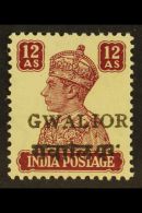 GWALIOR 1949 Alizah Printing Press (Large Overprint) 12a Lake, SG 137, Very Fine Mint. Scarce Stamp! For More... - Other & Unclassified