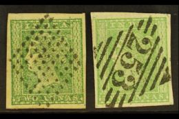 1854 2a Green, SG 31, Two Attractive Four Margined Examples, With Dotted Diamond Or Fine "253" In Diamond Of Bars... - Other & Unclassified