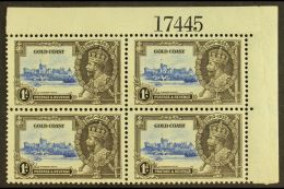 1935 1d Ultramarine And Grey Black Silver Jubilee, Corner Plate Block Of 4, Variety "Lightning Conductor", SG... - Gold Coast (...-1957)