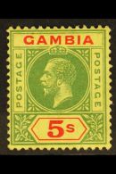 1912-22 5s Green & Red On Pale Yellow, SG 102, Very Fine Mint, Fresh. For More Images, Please Visit... - Gambia (...-1964)