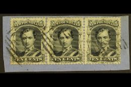 1865 10c Black, Prince Consort, On Medium Paper, SG 32, Superb Used Strip Of 3 On Piece. Ex Sidney Harris... - Other & Unclassified