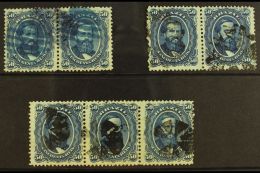 1866 50r Blue On Bluish Paper, Scott 56a, Used Pair With Blue Barred Cancel, Plus A Pair & A Strip Of 3 With... - Other & Unclassified