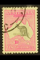 1918 10s Grey And Bright Aniline Pink Third Watermark Kangaroo, SG 43a, Superb Cancelled-to-order Used With Full... - Other & Unclassified