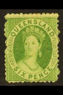 QUEENSLAND 1868-74 6d Green Perf 13, SG 69, Lightly Hinged Mint. For More Images, Please Visit... - Other & Unclassified