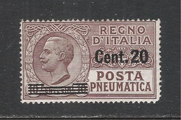 REGNO D' ITALIA- 1924 -POSTA PNEUMATICA: Valore Nuovo Stl Da 10 C. Soprastampato 20 C. - In Buone Condizioni. - Pneumatic Mail