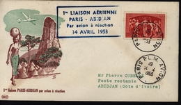 France Cote D'Ivoire Avion Aviation 1ère Liaison Aérienne Paris Abidjan Avion à Réaction YT 851 - 1960-.... Lettres & Documents
