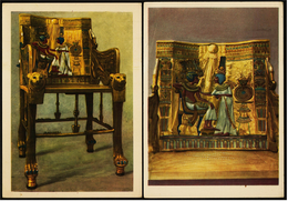 2 X Ägypten  -  Tut Ank Amen`s Treasures - The King`s Throne  -  Königs-Trhon + Detail -  Ansichtskarten Ca.1965  (6544) - Musei