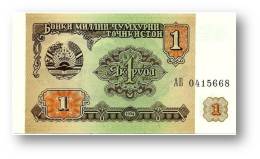 TAJIKISTAN - 1 Ruble - 1994 - Pick 1 - UNC - Serie  AB ( ÐÐ‘ ) - The National Bank Of The Republic - Tadjikistan