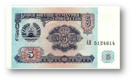 TAJIKISTAN - 5 Rubles - 1994 - Pick 2 - UNC - Serie  AI ( ÐÐ˜ ) - The National Bank Of The Republic - Tadschikistan