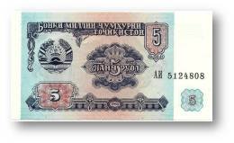 TAJIKISTAN - 5 Rubles - 1994 - Pick 2 - UNC - Serie  AI ( ÐÐ˜ ) - The National Bank Of The Republic - Tajikistan