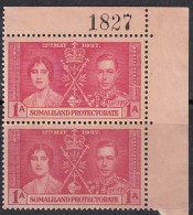 Control No. Tab 1a MNH, (Cond. Washed Gum) MNH, Somliland Protectorate, British Colonies, 1937 Coronation - Somaliland (Protectoraat ...-1959)