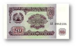 TAJIKISTAN - 20 Rubles - 1994 - Pick 4 - UNC - Serie  AA ( AA ) - The National Bank Of The Republic - Tadzjikistan