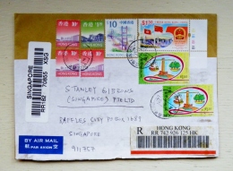 Cover From Hong Kong Sent To Singapore 2000 Registered Bridge Millennium Scales Flags - Covers & Documents