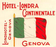 D5496  "HOTEL LONDRA  CONTINENTALE - GENOVA"   ETICHETTA ORIGINALE - ORIGINAL LABEL - Etiquettes D'hotels