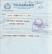 Telegram Lisbon / Barcelona, Consul - General Of Portugal In Barcelona 1973. Telecommunications Of Barcelona. - Lettres & Documents