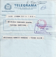 Telegram Lisbon / Barcelona, Consul - General Of Portugal In Barcelona 1973. Telecommunications Of Barcelona. - Brieven En Documenten