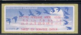 ATM, LISA1, TABLE DES TARIFS DU 18/03/1996 EN SERVICE INTER, AFRIQUE, AMERIQUE, ASIE, PAPIER JUBERT. ENCRE ROUGE. - 1990 « Oiseaux De Jubert »