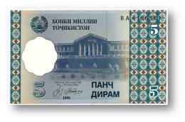 TAJIKISTAN - 5 Diram - 1999 ( 2000 ) - Pick 11 - UNC - Serie  BA - National Bank Of Tajikistan - Tadschikistan
