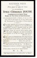 Irma Clemence Zoude Congreganiste Membre Du Tiers  Ordre De Saint Dominique Namur Godenne 1909 - Décès