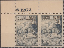 1956-281 CUBA REPUBLICA 1956 Ed.667. 50c AVES BIRD PAJAROS PLATE NUMBER PAIR MNH. - Neufs