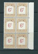 Seychelles 1951 Postage Dues 6c Ochre MNH Block Of 6 - Seychelles (...-1976)