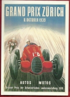 PRU-04 Affiche Du Grand Prix De Zürich 1939 Autos Motos, Reproduction Non Circulé - Grand Prix / F1