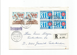 Luxembourg Scott # 633 Horizontal Pair, 634 Block Of 4 . Registered Cover Walferdange - Briefe U. Dokumente