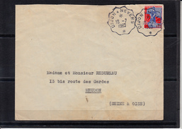 Marianne A La NEF  Cachet AMBULANT Le 16 7 1960  " DIJON A NEVERS " Sur Lettre Pour MEUDON S.et.O. Vignette Au Verso - 1959-1960 Marianne (am Bug)