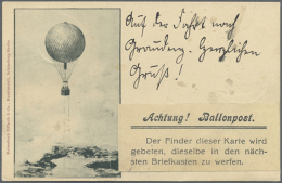 1900, Deutscher Verein Für Luftschiffahrt. Ballonkarte Rs. Mit Aufkleber "Achtung! Ballonpost / Der Finder... - Sonstige & Ohne Zuordnung