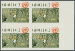 1962. Imperforate Block Of 4 For The 4c Value Of The ONUC Set Showing "World Map Showing Congo". Margin On The... - Other & Unclassified