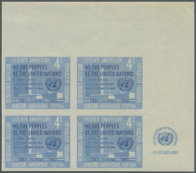 1960. Imperforate Corner Block Of 4 For The 4c Value Of The United Nations Day Series Showing UN Headquarters And... - Sonstige & Ohne Zuordnung