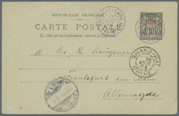 1904, French Offices, Stationery, 10 C. Canc. Violet "TCHEFOU CHINE 19 AOUT 04" Via Shangh-hai To Germany W.... - Sonstige & Ohne Zuordnung