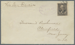 1887, U.S. Post In Shanghai, 5 C. Garfield On Cover To Plainfield/USA, Canc. With Black Barred Cancellation, Violet... - Sonstige & Ohne Zuordnung