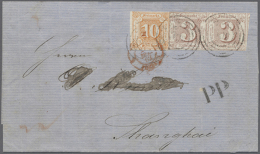 1862, German States To China : Folded Envelope From THURN & TAXIS Bearing Horizontal Pair 3 Sgr. Brown-red And... - Sonstige & Ohne Zuordnung