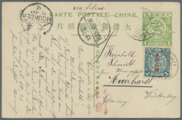 1908, Card Square Dragon 1 C. Uprated 3 C. Ovpt. "China Republic" Tied "CHANGSHA 3 OCT 12" Via Hankow, Moukden And... - Sonstige & Ohne Zuordnung