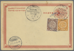 1898, Card Reply Part 1 C. Uprated 1 /2 C., 1 C. Cto Dollar "PAOTING", Also Marks Of "Imp. German Navy Ship Post... - Sonstige & Ohne Zuordnung