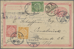 1897, Card ICP 1 C. Uprated Coiling Dragon 1 C., 2 C. And 10 C. Green Tied "TIENTSIN 12 FEB 06" Registered Via... - Sonstige & Ohne Zuordnung