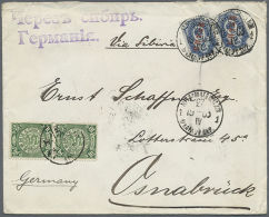 1902, Coiling Dragon 10 C. Vertical Pair Tied "TIENTSIN 8 MAY 03"  In Combination W. Russian Offices 10 K. (2) Tied... - Otros & Sin Clasificación