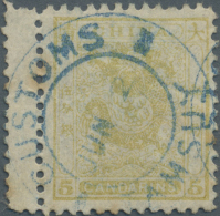 1888, Small Dragon  5 Ca. Olive-yellow, A Left Selvadge Copy, Canc. "CUSTOMS TAMSUY JUN 2" In Blue " Without Year... - Otros & Sin Clasificación