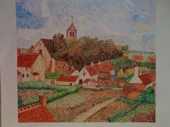 Le Clocher Du Village.D'Après Camille Pissaro.La Feuille :528 X 460 Mm.Acrylique Sur Papier Par Debeaupuis.1980. - Acrilici