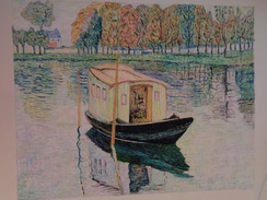 Le Bateau Atelier.D'après Claude Monet.La Feuille :580 X 460 Mm.Acrylique Sur Papier Par Debeaupuis.1977 - Acrilici