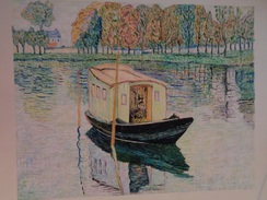 Le Bateau Atelier.D'après Claude Monet.La Feuille :580 X 460 Mm.Acrylique Sur Papier Par Debeaupuis.1977 - Acrilicos