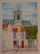 L'église Sainte-Marguerite à Paris.D'après Maurice Utrillo.La Feuille :500 X 325 Mm.Acrylique Sur Papier Par Debeaupuis. - Acryl