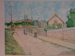 La Barrière Du Chemin De Fer Au Pâtis,Pontoise.D'après Camille Pissaro.560 X 380 Mm.Acrylique Sur Papier Par Debeaupuis. - Acryl