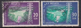 Malaysia Used 1963, Set Of 2, Hydro Electric, Dam, Pylon, Energy, Electricity, Malaya Federation, (sample Image) - Federation Of Malaya