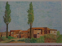 Villa Farnèse,les Deux Peupliers.D'après P-H-de VALENCIENNES Feuille:540 X 330 Mm.Acrylique Sur Papier Par Debeaupuis - Acryl