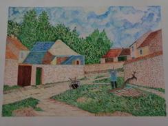 Rue Villageoise à Marlotte.D'après Alfred Sisley. La Feuille:480 X 325 Mm.Acrylique Sur Papier Par Debeaupuis.1978 - Acryliques