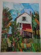 La Maison à L'auvent.D'après Vlaminck .la Feuille:420 X 325 Mm.Acrylique Sur Papier Par Debeaupuis.1968 - Acryliques