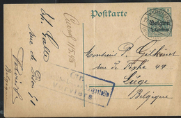 Carte Obl. N° 1.   Obl.: Verviers 27/09/1915  Pour Liège + Censure Rectangulaire De Verviers - Deutsche Besatzung